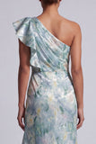 Mermaid Ruffled Light Green Floral Long Mother of the Bride Dress with Slit