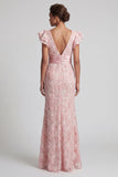 Blush Sequin V Neck Mermaid Mother Of the Bride Dress