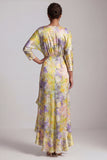 V Neck Yellow Ruffled High Low Mother Of the Bride Dress