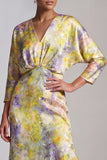 V Neck Yellow Ruffled High Low Mother Of the Bride Dress
