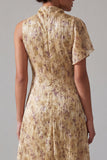 High Neck Printed A Line Champagne Mother Of the Bride Dress