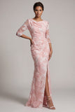Blush Sequin 3/4 Sleeve Mermaid Mother Of the Bride Dress