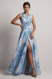 Lake Blue Notched Lapel A Line Mother Of the Bride Dress