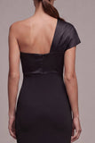 Mermaid One Shoulder Long Black Tie Dress with Bow