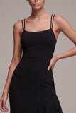 Black Spaghetti Straps Mermaid Asymmetrical Formal Dress with Ruffles