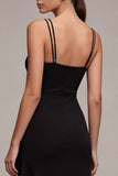 Black Spaghetti Straps Mermaid Asymmetrical Formal Dress with Ruffles