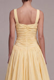 Daffodil Square Neck Ruched Long A Line Formal Dress with Slit