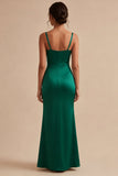Dark Green Thick Straps Ruched Long Mermaid Formal Dress