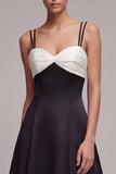 Black and White Spaghetti Straps Long A Line Formal Dress