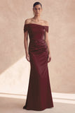 Off The Shoulder Olive Mermaid Ruched Bridesmaid Dress