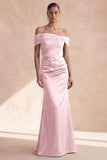 Off The Shoulder Olive Mermaid Ruched Bridesmaid Dress
