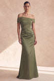 Off The Shoulder Olive Mermaid Ruched Bridesmaid Dress