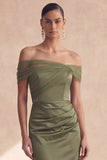 Off The Shoulder Olive Mermaid Ruched Bridesmaid Dress