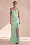 Off the Shoulder Burgundy Mermaid Formal Dress with Slit