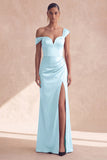 Off the Shoulder Burgundy Mermaid Formal Dress with Slit