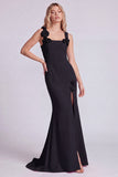 Champagne Mermaid Square Neck 3D Flowers Long Formal Dress with Slit