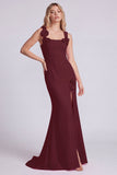 Champagne Mermaid Square Neck 3D Flowers Long Formal Dress with Slit