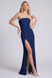 Black Strapless Mermaid Floral Long Formal Dress with Slit