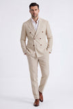 Beige 2 Piece Double Breasted Peak Lapel Men's Suits