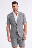 Black 2 Pieces Plaid Notched Lapel Short Men Suits