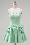 Mint Strapless Pearls A-Line Homecoming Dress with Bow
