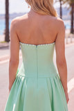 Mint Strapless Pearls A-Line Homecoming Dress with Bow
