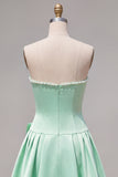 Mint Strapless Pearls A-Line Homecoming Dress with Bow