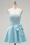 Yellow Sweetheart A-Line Pearls Corset Short Ball Dress with Bow