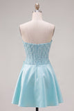 Yellow Sweetheart A-Line Pearls Corset Short Ball Dress with Bow