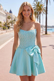 Yellow Sweetheart A-Line Pearls Corset Short Ball Dress with Bow
