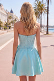 Yellow Sweetheart A-Line Pearls Corset Short Ball Dress with Bow
