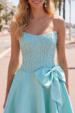 Yellow Sweetheart A-Line Pearls Corset Short Ball Dress with Bow
