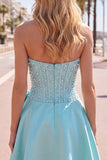 Yellow Sweetheart A-Line Pearls Corset Short Ball Dress with Bow