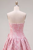Strapless Purple A-Line Pearls Jacquard Short Ball Dress with Bow