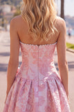 Strapless Purple A-Line Pearls Jacquard Short Ball Dress with Bow
