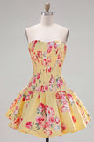 Satin A-Line Blue Sweetheart Floral Corset Short Ball Dress