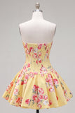Satin A-Line Blue Sweetheart Floral Corset Short Ball Dress