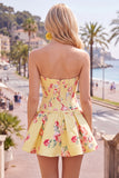Satin A-Line Blue Sweetheart Floral Corset Short Ball Dress