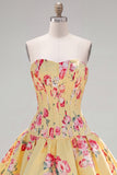 Satin A-Line Blue Sweetheart Floral Corset Short Ball Dress