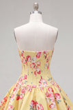 Satin A-Line Blue Sweetheart Floral Corset Short Ball Dress
