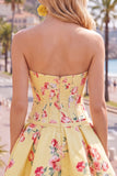 Satin A-Line Blue Sweetheart Floral Corset Short Ball Dress