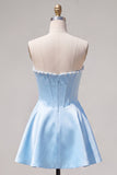 Sweetheart Fuchsia Pearls Corset A-Line Satin Short Ball Dress
