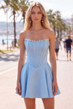 Sweetheart Fuchsia Pearls Corset A-Line Satin Short Ball Dress