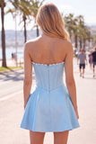 Sweetheart Fuchsia Pearls Corset A-Line Satin Short Ball Dress