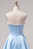 Sweetheart Fuchsia Pearls Corset A-Line Satin Short Ball Dress
