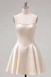Sweetheart Fuchsia Pearls Corset A-Line Satin Short Ball Dress