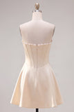 Sweetheart Fuchsia Pearls Corset A-Line Satin Short Ball Dress