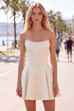 Sweetheart Fuchsia Pearls Corset A-Line Satin Short Ball Dress