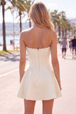 Sweetheart Fuchsia Pearls Corset A-Line Satin Short Ball Dress