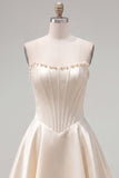 Sweetheart Fuchsia Pearls Corset A-Line Satin Short Ball Dress